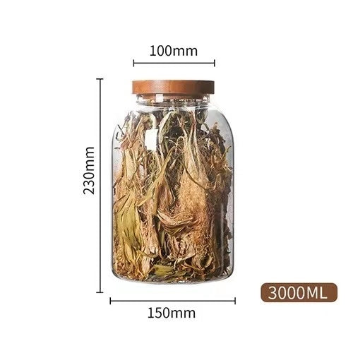 1200-3000 Ml Large Capacity Glass Sealed Jar Lid Sealed Storage Wood