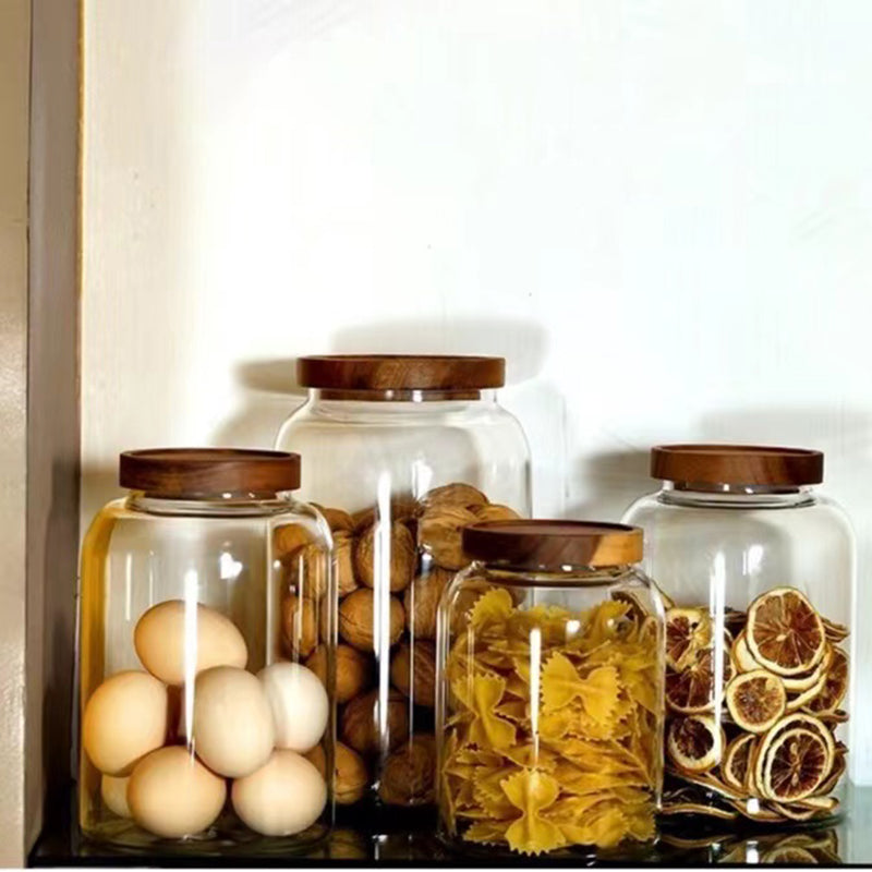 1200-3000 Ml Large Capacity Glass Sealed Jar Lid Sealed Storage Wood