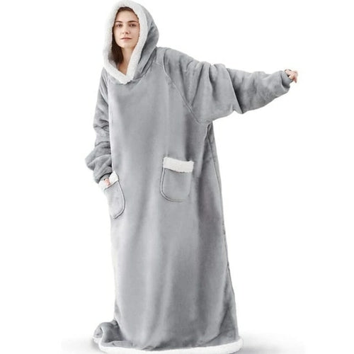 2022 Super Long Flannel Blanket with Sleeves Winter Hoodies Sweatshirt