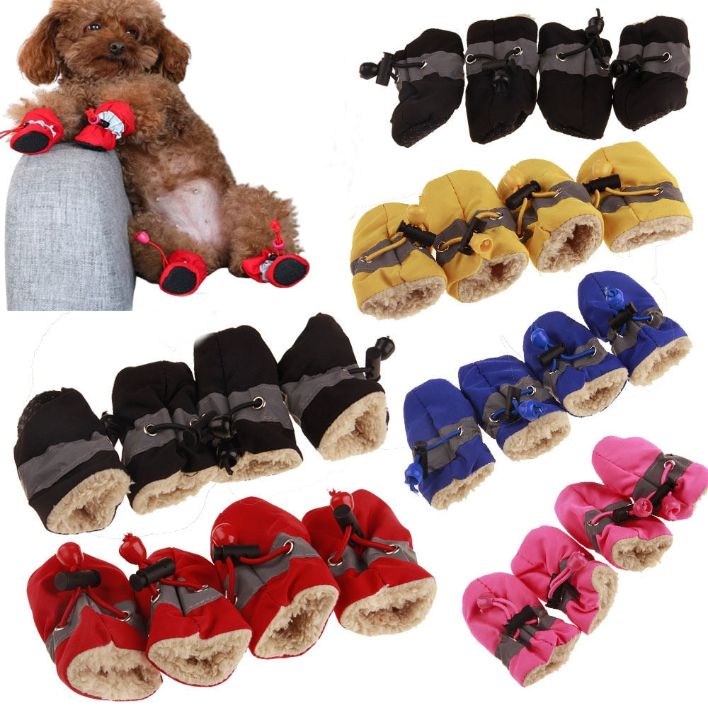 4pcs Antiskid Puppy Shoes Waterproof Winter Pet Dog Anti slip Rain