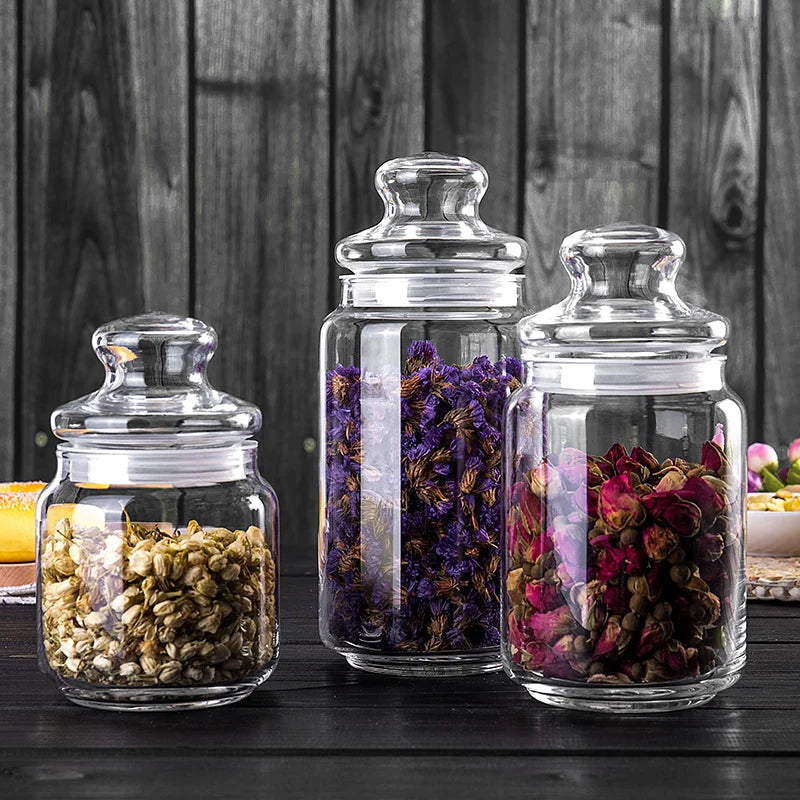 Transparent Glass Sealed Jar Candy Tea Grain Coffee Beans Snacks Spice