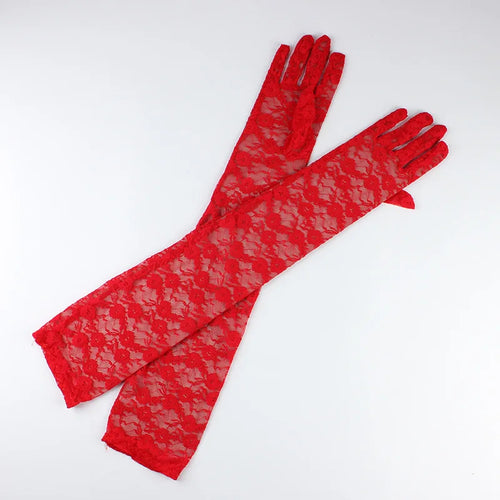 54cm Sexy Transparent Lace Flower Thin Women Long Gloves Opera Stage