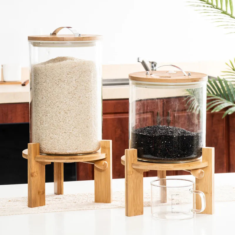 Food Rice Dispenser Storage Container with Airtight Bamboo Lid and