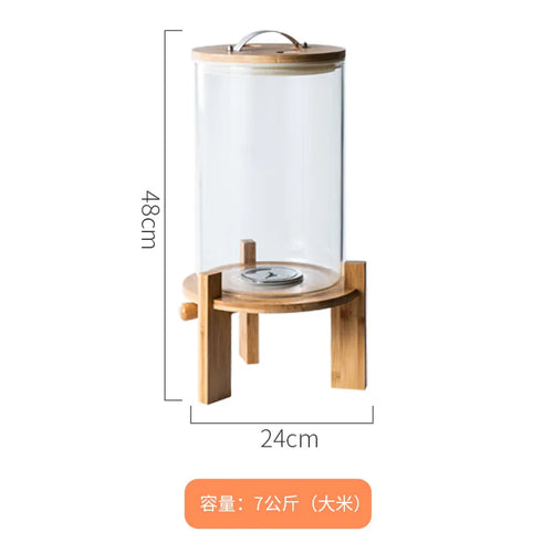 Food Rice Dispenser Storage Container with Airtight Bamboo Lid and