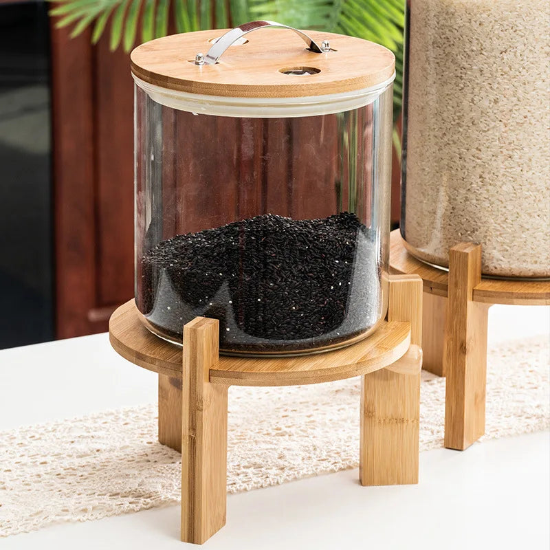 Food Rice Dispenser Storage Container with Airtight Bamboo Lid and