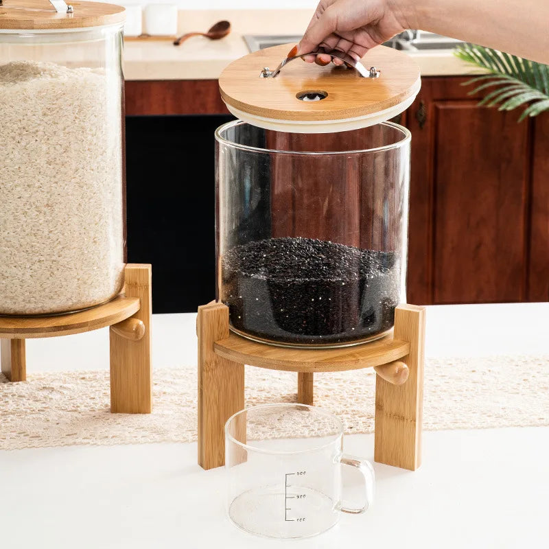 Food Rice Dispenser Storage Container with Airtight Bamboo Lid and