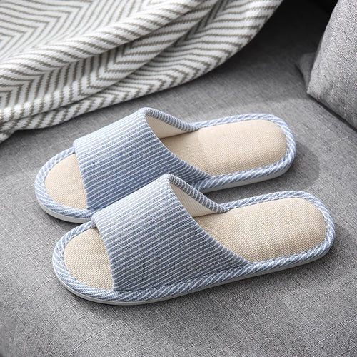 Cotton linen slippers men living at home non slip simple lovers warm