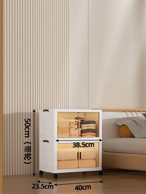 Large Double Door Open Folding Storage Box with Lid Wheels Stackable