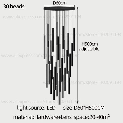 Long LED Pendant Lamp Hanging Modern Living Room Lamp Villa Staircase