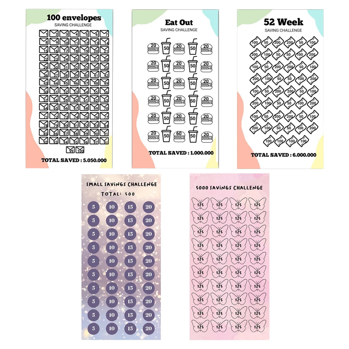 10Pcs 52 Weeks Savings Challenge Planner Cards Cash Binder Simple and