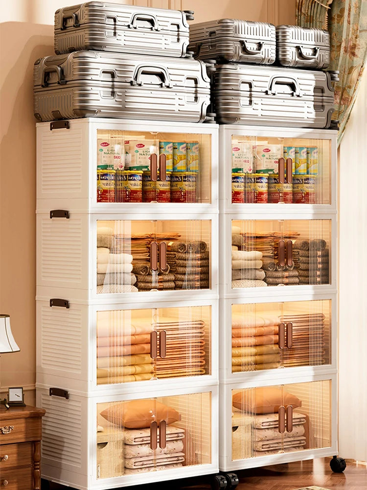 Large Double Door Open Folding Storage Box with Lid Wheels Stackable
