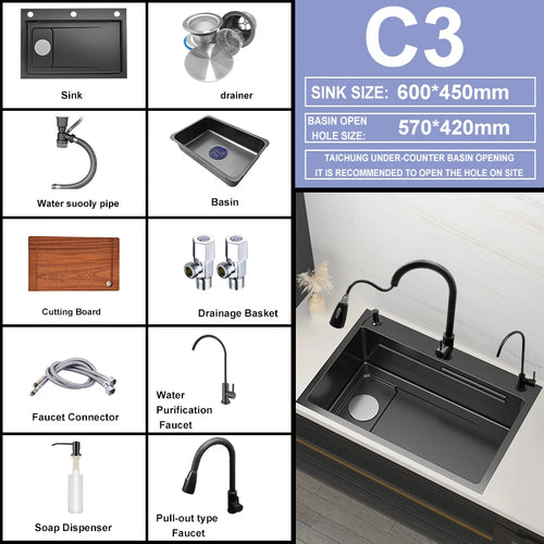 Kitchen Sink Waterfall Sink for Kitchen Stainless Steel Sink Single