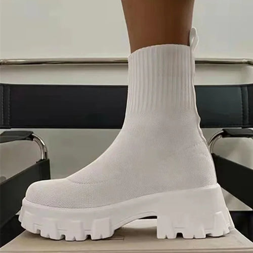 Knitted Stretch Sock Boots Platform Woman Knee High Boots Autumn