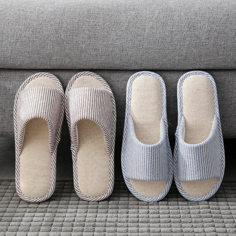 Cotton linen slippers men living at home non slip simple lovers warm