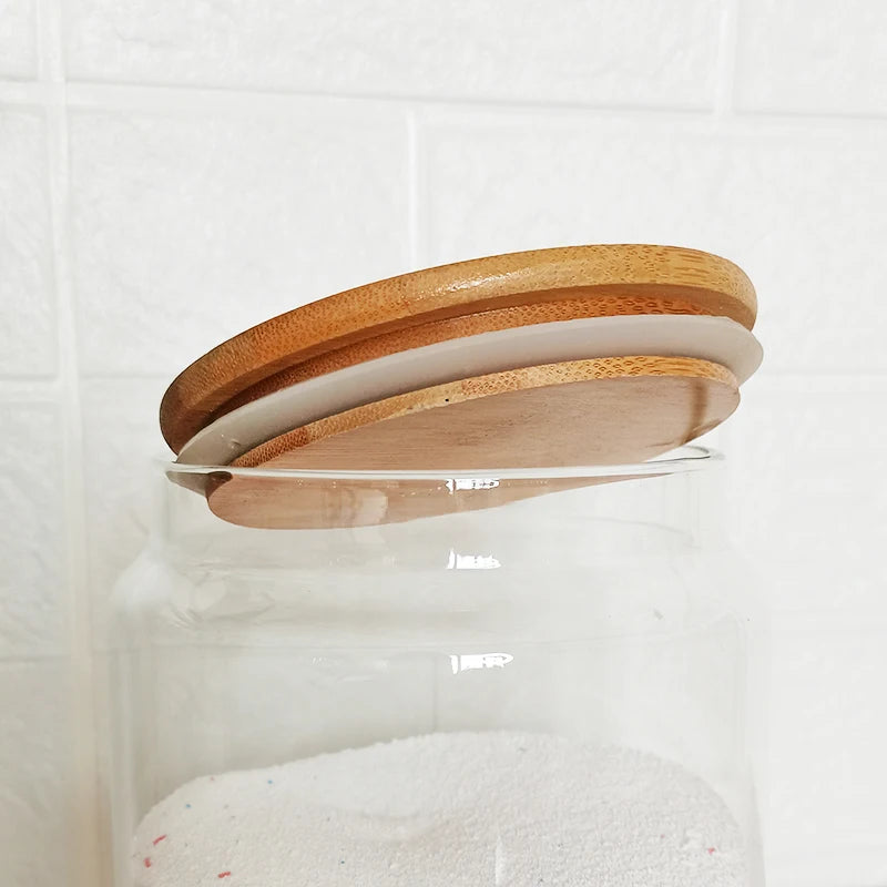 1 Gallon Glass Storage Jars for Laundry and Bathroom Clear Round Flour