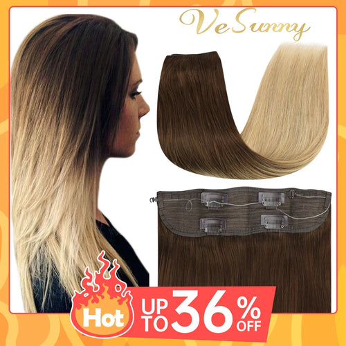 VeSunny Fish Line Human Hair Extension Wire Natural Hair OnePiece