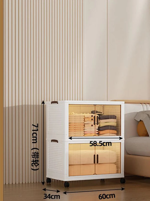 Large Double Door Open Folding Storage Box with Lid Wheels Stackable