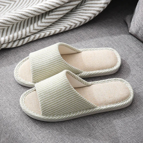 Cotton linen slippers men living at home non slip simple lovers warm