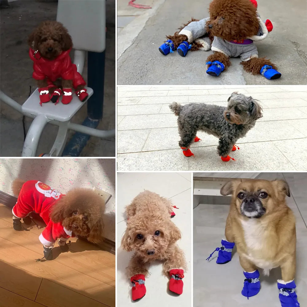 4pcs/set Waterproof Pet Dog Shoes Anti-slip Rain Snow Boot Footwear