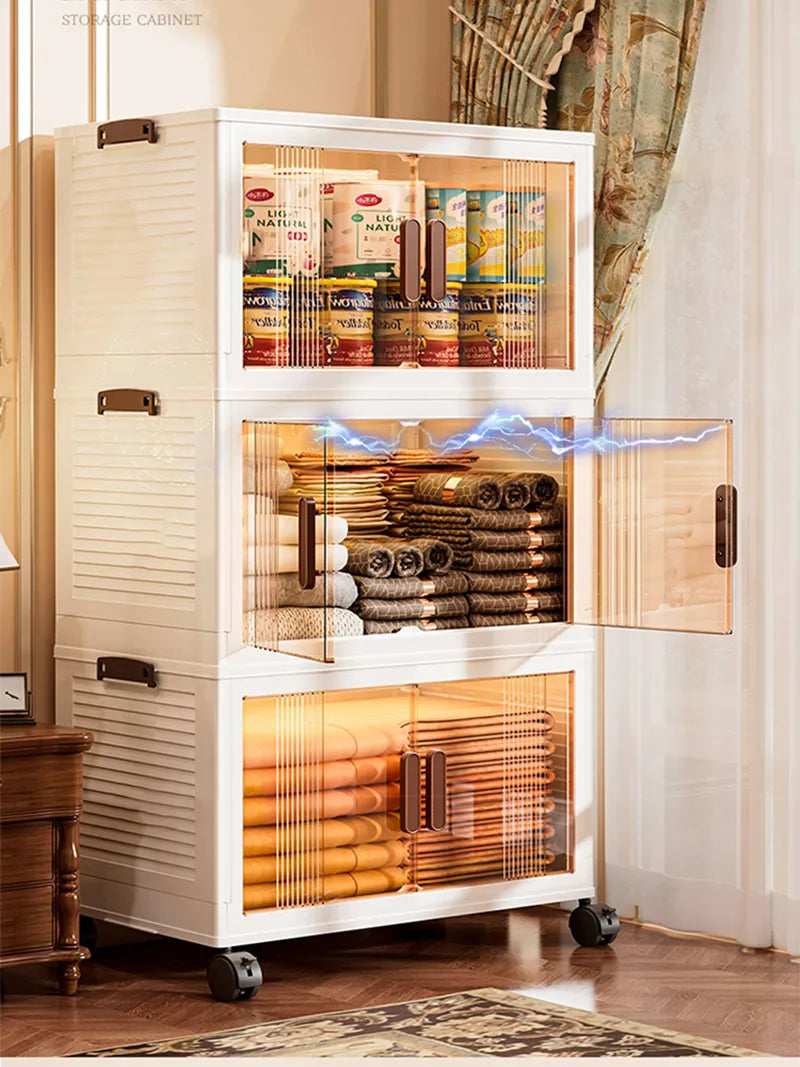 Large Double Door Open Folding Storage Box with Lid Wheels Stackable