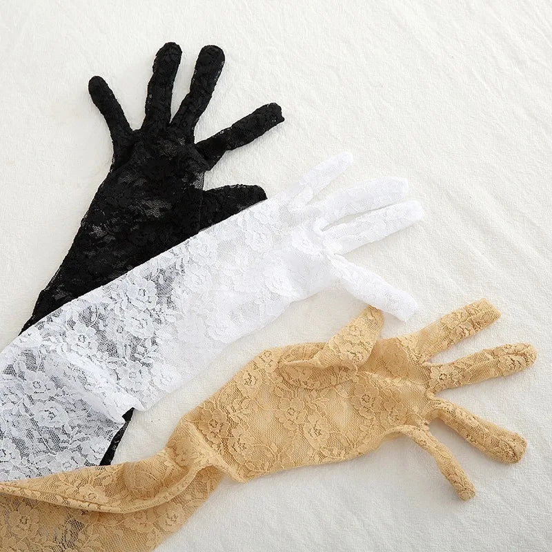 54cm Sexy Transparent Lace Flower Thin Women Long Gloves Opera Stage
