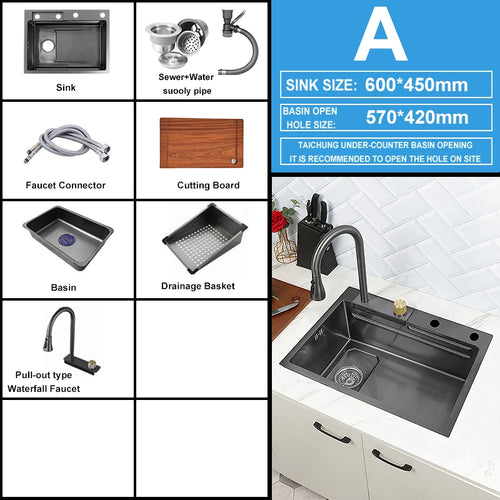 Kitchen Sink Waterfall Sink for Kitchen Stainless Steel Sink Single