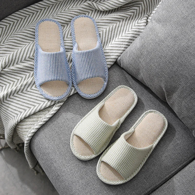 Cotton linen slippers men living at home non slip simple lovers warm