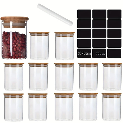 12packs Sealed Storage Jars, Glass Candy Jars With Lids With Bamboo