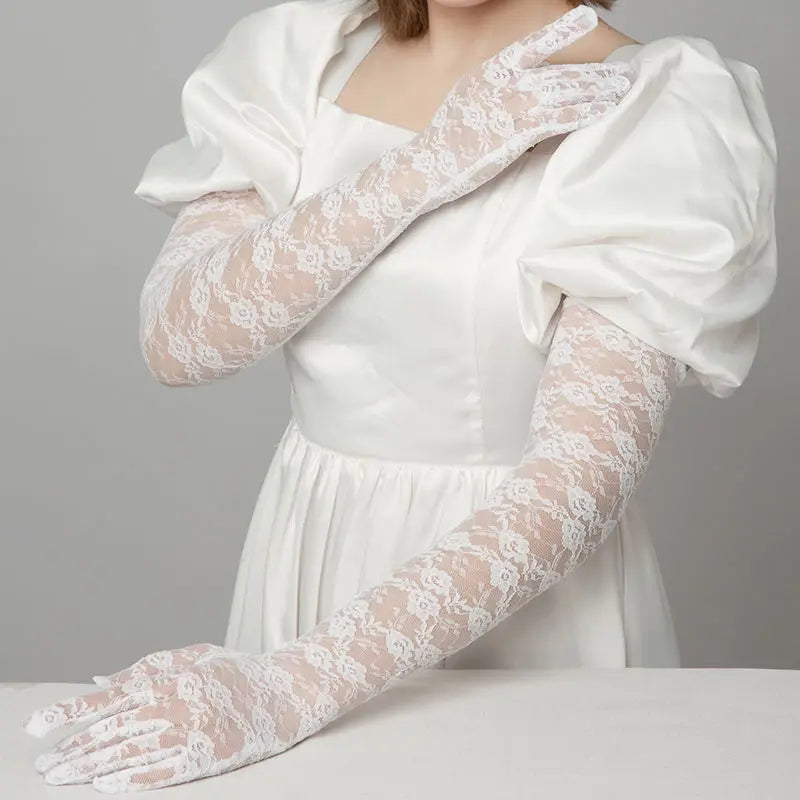 54cm Sexy Transparent Lace Flower Thin Women Long Gloves Opera Stage