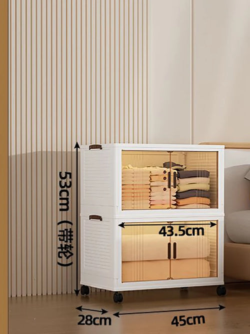 Large Double Door Open Folding Storage Box with Lid Wheels Stackable