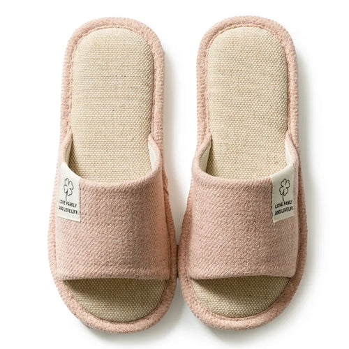 2024 Hot Linen Slippers Women Men Spring Autumn Home Flip Flops Thick