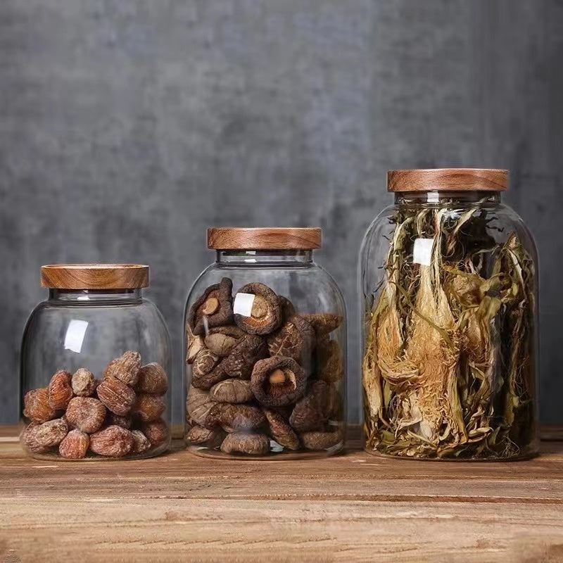 1200-3000 Ml Large Capacity Glass Sealed Jar Lid Sealed Storage Wood