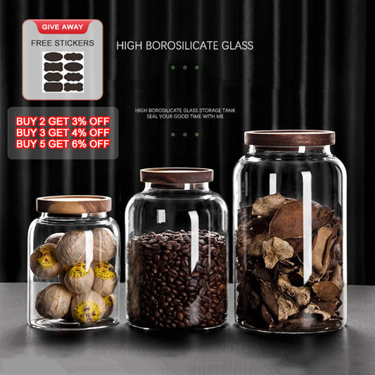 1200-3000 Ml Large Capacity Glass Sealed Jar Lid Sealed Storage Wood