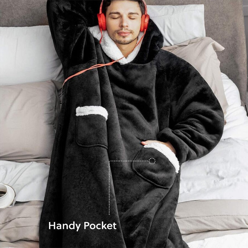 2022 Super Long Flannel Blanket with Sleeves Winter Hoodies Sweatshirt