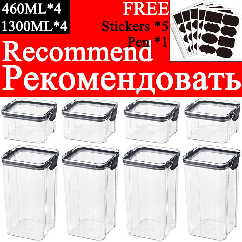 460-1800ml Plastic Food Storage Box Sets Stackable Kitchen Sealed Jar