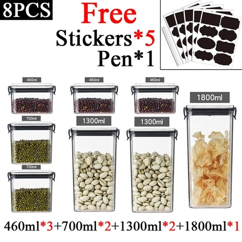 460-1800ml Plastic Food Storage Box Sets Stackable Kitchen Sealed Jar