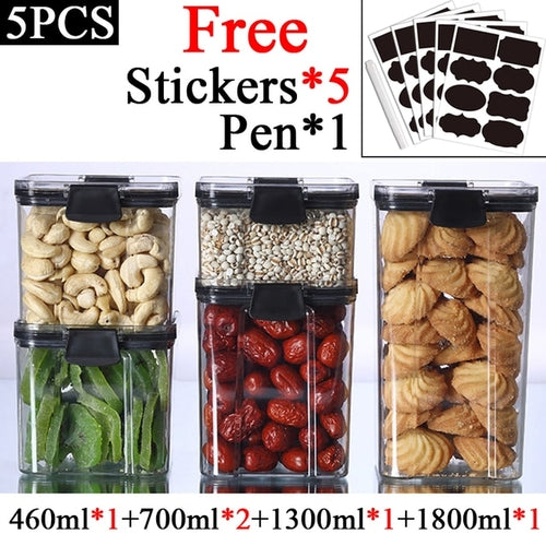 460-1800ml Plastic Food Storage Box Sets Stackable Kitchen Sealed Jar