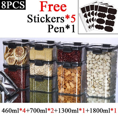 460-1800ml Plastic Food Storage Box Sets Stackable Kitchen Sealed Jar