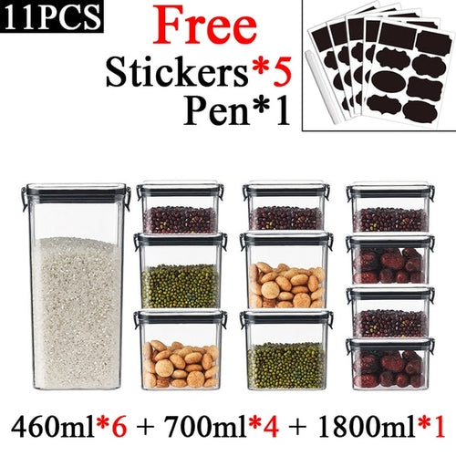 460-1800ml Plastic Food Storage Box Sets Stackable Kitchen Sealed Jar