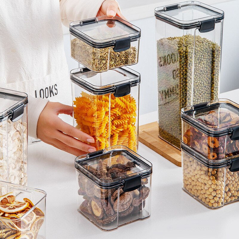 460-1800ml Plastic Food Storage Box Sets Stackable Kitchen Sealed Jar