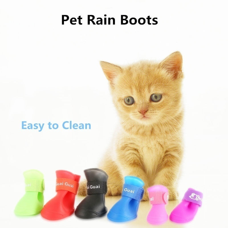 4pc/set Pet Dog Rain Shoes Anti Slip Waterproof Cat Shoe Rubber Boots