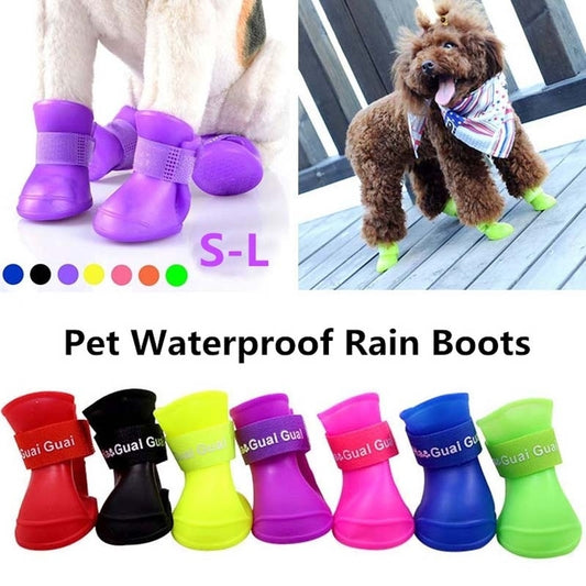 4pc/set Pet Dog Rain Shoes Anti Slip Waterproof Cat Shoe Rubber Boots