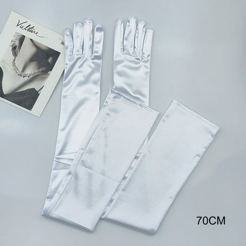 65CM 70CM Lengthen Satin Gloves Women Wedding Evening Party Etiquette