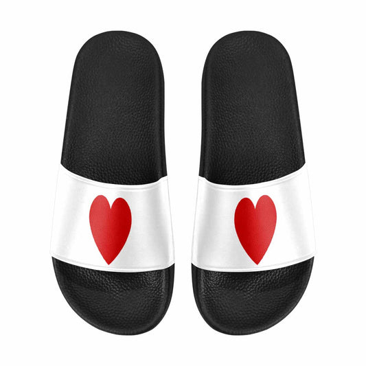 Womens Slide Sandals, White and Red Print