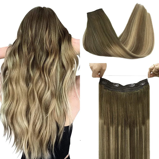 Natural Human Hair Extensions Invisible Wire Hair Extensions Straight
