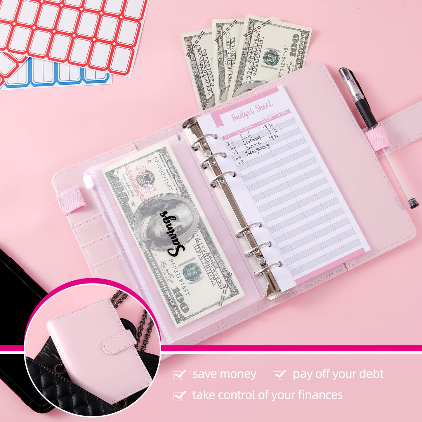 Budget Planner 2023 Cash Envelope Savings Money 6 Holes Binder for