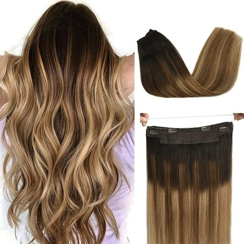 Fish Line Hair Extension Ombre Wire Human Hair Extension Natural Remy
