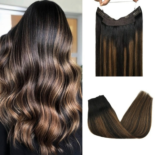 Fish Line Hair Extension Ombre Wire Human Hair Extension Natural Remy