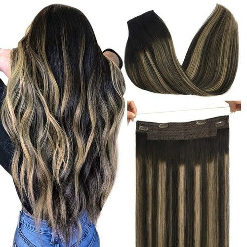 Fish Line Hair Extension Ombre Wire Human Hair Extension Natural Remy