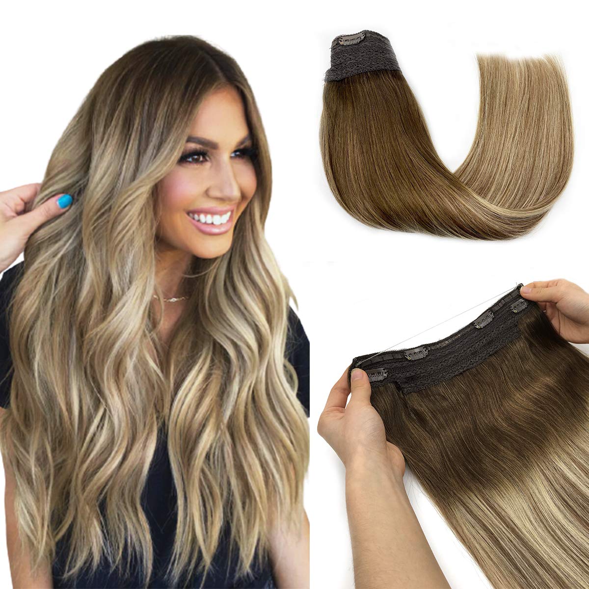 Fish Line Hair Extension Ombre Wire Human Hair Extension Natural Remy